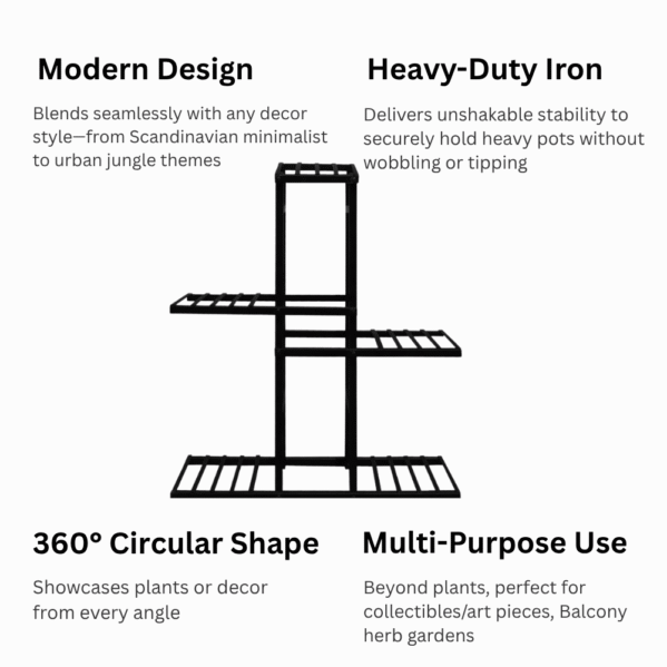 FERTILGRO Elegant Black Premium Metal Flower Pot Stand (Pack of 1) - Image 5
