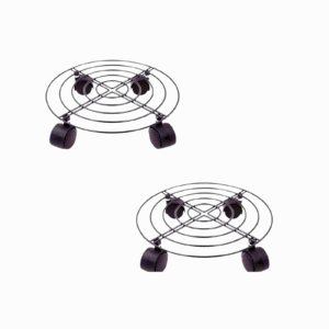FERTILGRO Round Black Plant Stand with Wheels (Pack of 4)