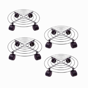 FERTILGRO Round Black Plant Stand with Wheels (Pack of 4)