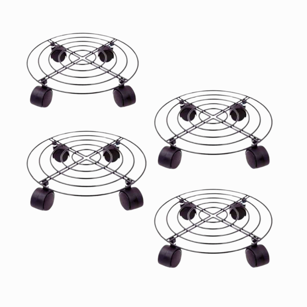 FERTILGRO Round Black Plant Stand with Wheels (Pack of 4)