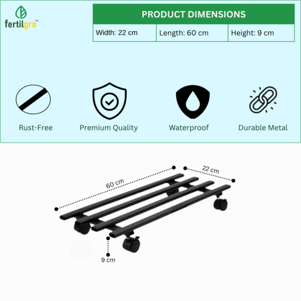 FERTILGRO Modern Square Black Tube Plant Stand with Wheels (Pack of 4) - Image 3